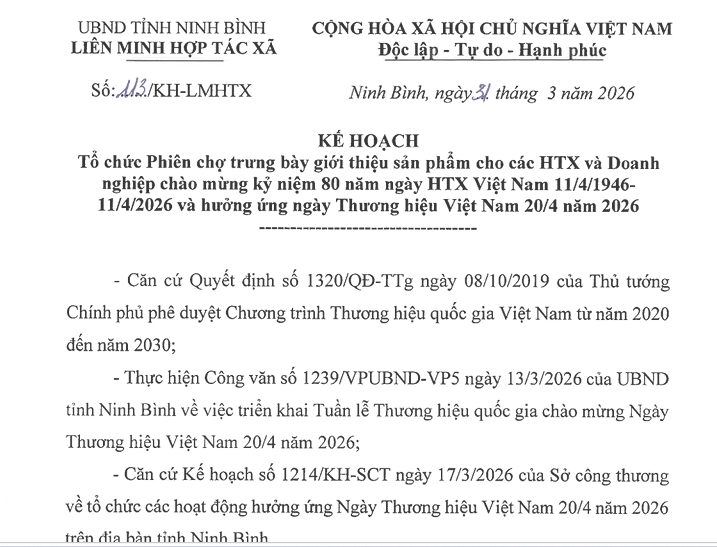 PHIÊN CHỢ GIỚI THIỆU SẢN PHẨM HTX VÀ DOANH NGHIỆP TẠI NINH BÌNH